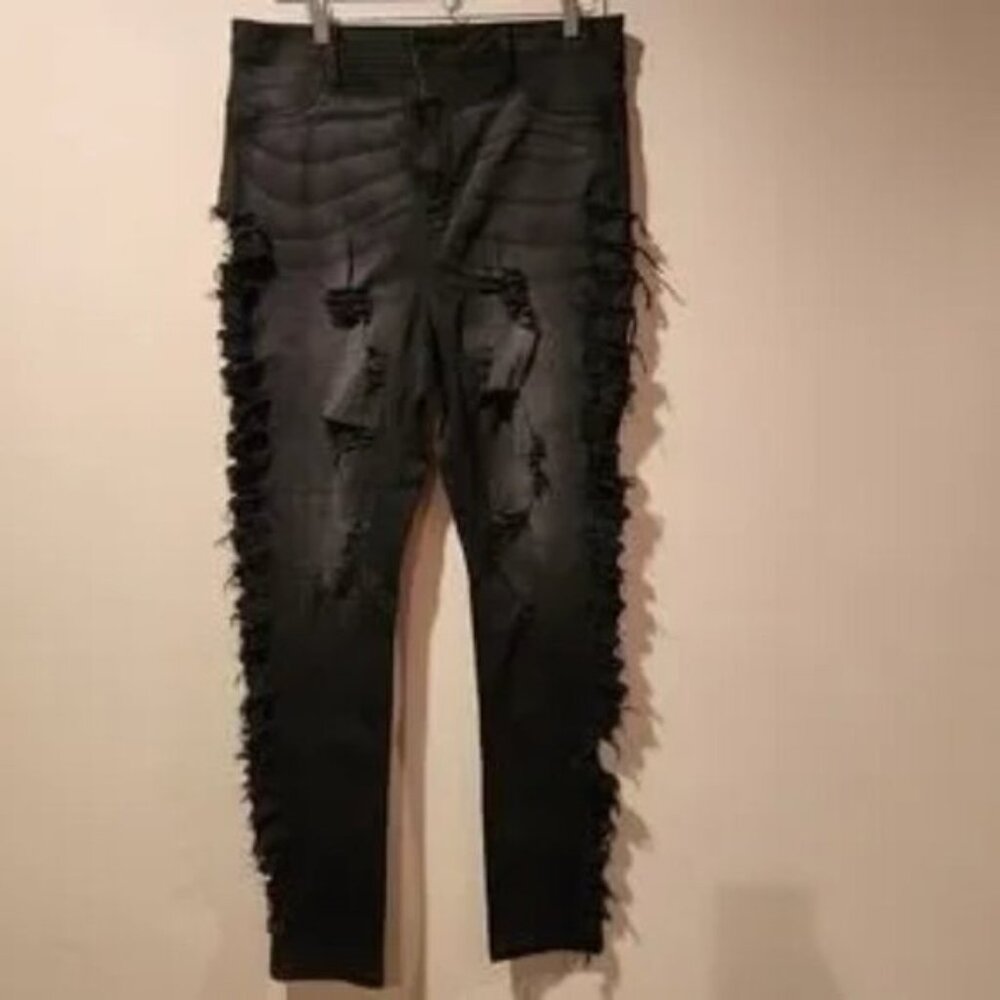 AP BLUE BY APHRODITE black torn cut out side jeans distressed size 3XL